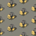 Seamless vector isometric pattern of warehouse forklifts.